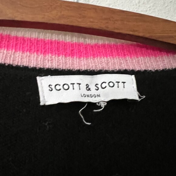Scott & Scott London Womens Black Pink White Pure Cashmere Star Print Cardigan L - Picture 9 of 9